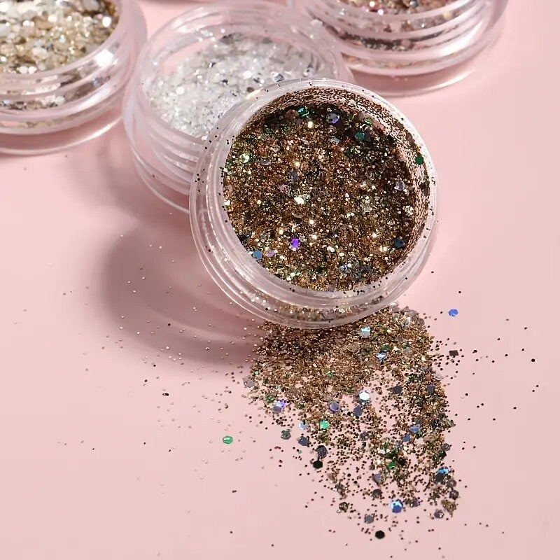Holographic Nail Art Glitter Sequins | Shell Silces | Nail Flakes Nail Art Glitter Slices For Women DIY Nail Decoration, 6 Boxes