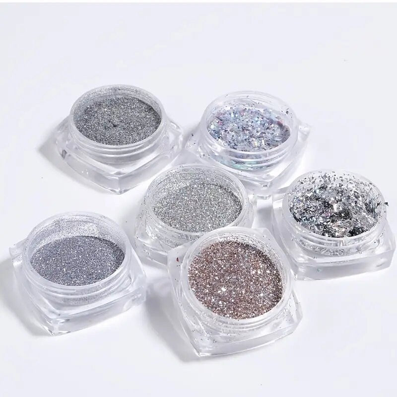 Nail Dipping Powder Set Kit 6 Colors Nail Powder Loose Pastel Foil Nail Color Mirror Nail Glitter Powder For Nails DIY Home Salon Nail