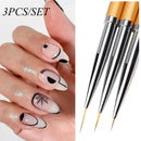 3 Pcs Metal Round Top Nail Art Gel Extension Builder Painting Liner Brushes | Drawing Flower Petal Pen Kit Manicure Tools Set