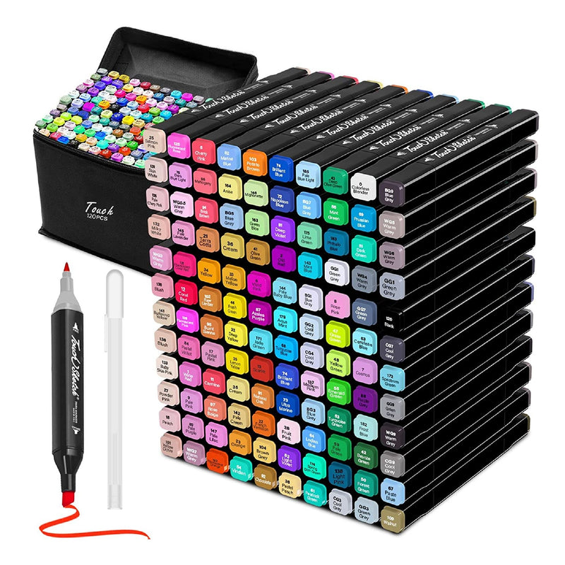 80/120 Colors Dual Brush Pen Colored Art Sketching Markers Drawing with Two- Sided Tips,Bright