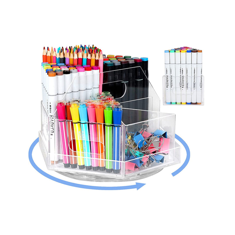 Multi-Functional Rotating Desk Organizer - 6 Compartments Spinning Pen