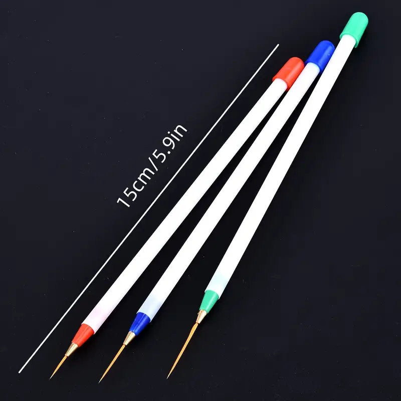 3 Pcs Nail Art Brushes For Manicure Gel With White Handle Soft Head Drawing Dotting Stripe Pattern DIY Creative Craft Nail Art Pen