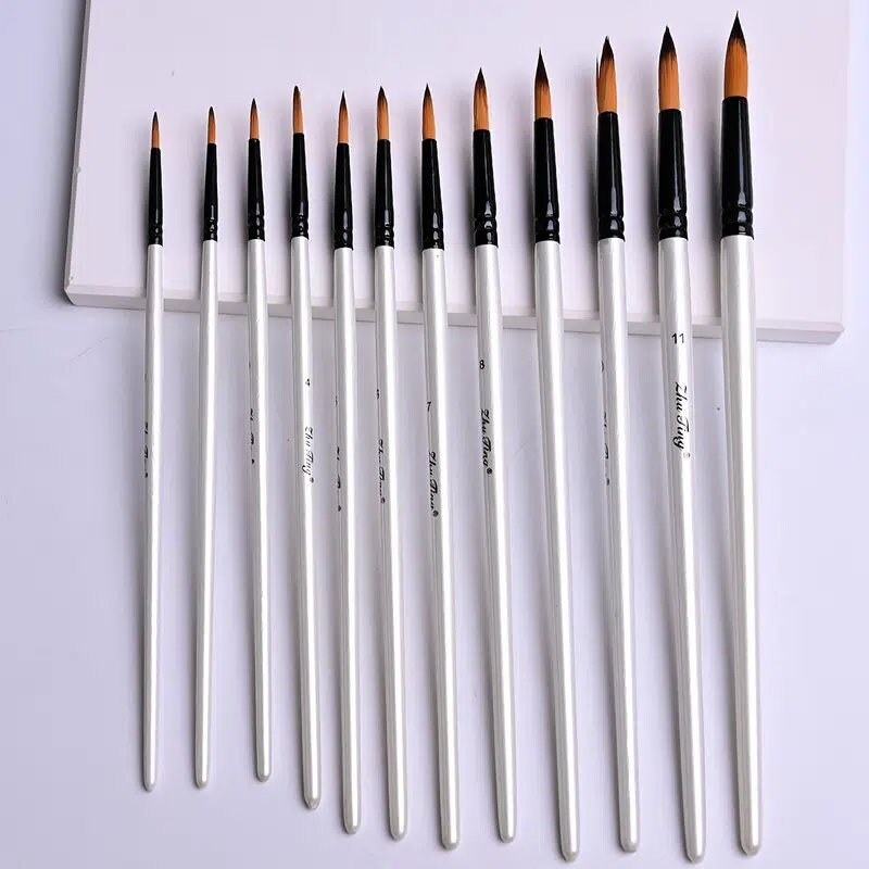 12 Pcs Nylon Gel Nail Art Brush Set | Nail Extension Gel Brush | Builder Gel Brush For Home Beauty Salon DIY Manicure