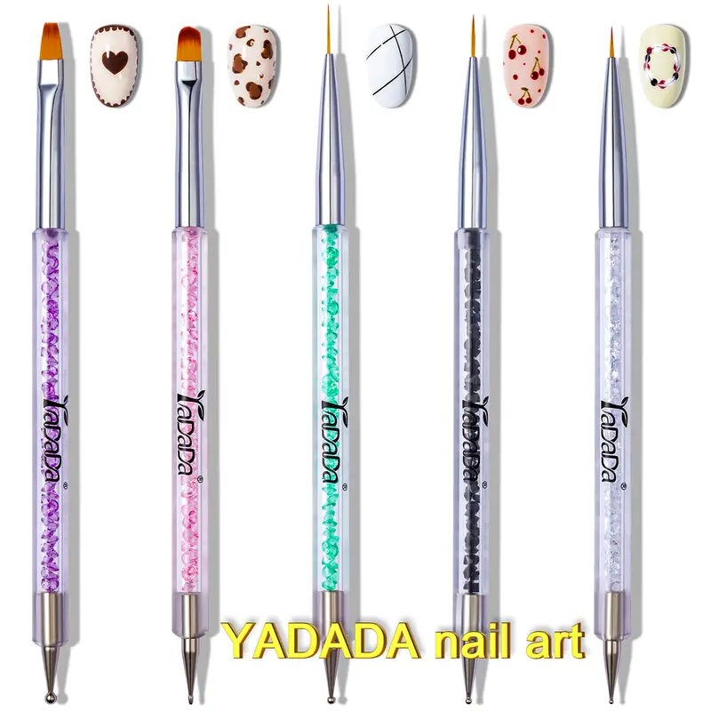 YADADA Double-Ended Nail Art Brushes | Acrylic Nail Brush Kit 5 Pcs | Point Drill Nail Dotting Drawing Painting Tools Liner