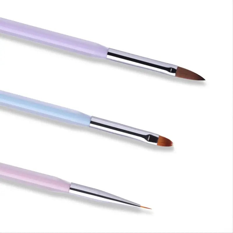 3 Pcs Nail Art Candy Color Brush Acrylic UV Gel Builder Painting Dotting Pen Carving Tips Manicure Salon Tools