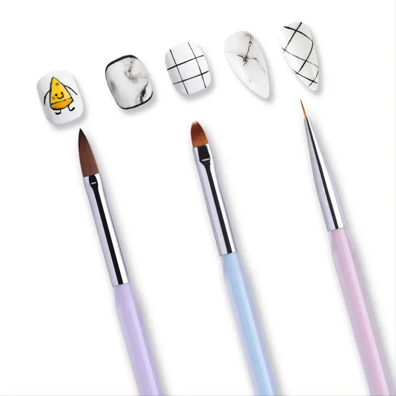 3 Pcs Nail Art Candy Color Brush Acrylic UV Gel Builder Painting Dotting Pen Carving Tips Manicure Salon Tools