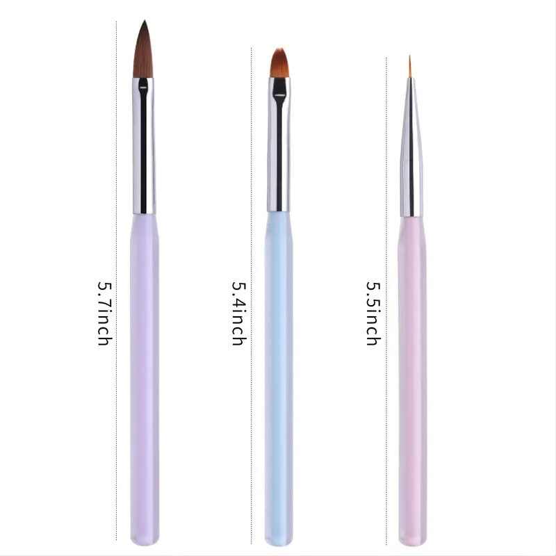 3 Pcs Nail Art Candy Color Brush Acrylic UV Gel Builder Painting Dotting Pen Carving Tips Manicure Salon Tools
