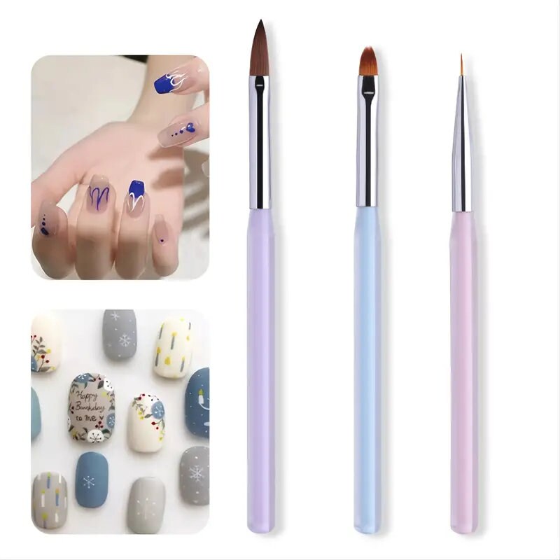 3 Pcs Nail Art Candy Color Brush Acrylic UV Gel Builder Painting Dotting Pen Carving Tips Manicure Salon Tools