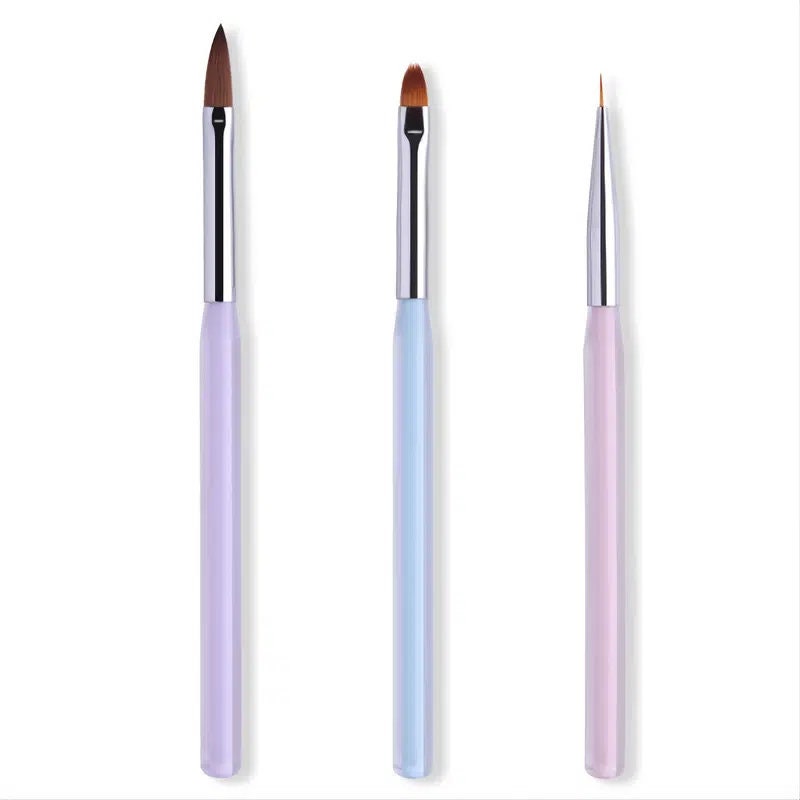 3 Pcs Nail Art Candy Color Brush Acrylic UV Gel Builder Painting Dotting Pen Carving Tips Manicure Salon Tools