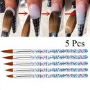 5 Pcs Nail Art Brush Tools Set Crystal Handle Acrylic UV Gel Carving Glitter Pen