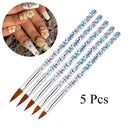 5 Pcs Nail Art Brush Tools Set Crystal Handle Acrylic UV Gel Carving Glitter Pen