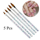 5 Pcs Nail Art Brush Tools Set Crystal Handle Acrylic UV Gel Carving Glitter Pen