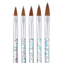 5 Pcs Nail Art Brush Tools Set Crystal Handle Acrylic UV Gel Carving Glitter Pen