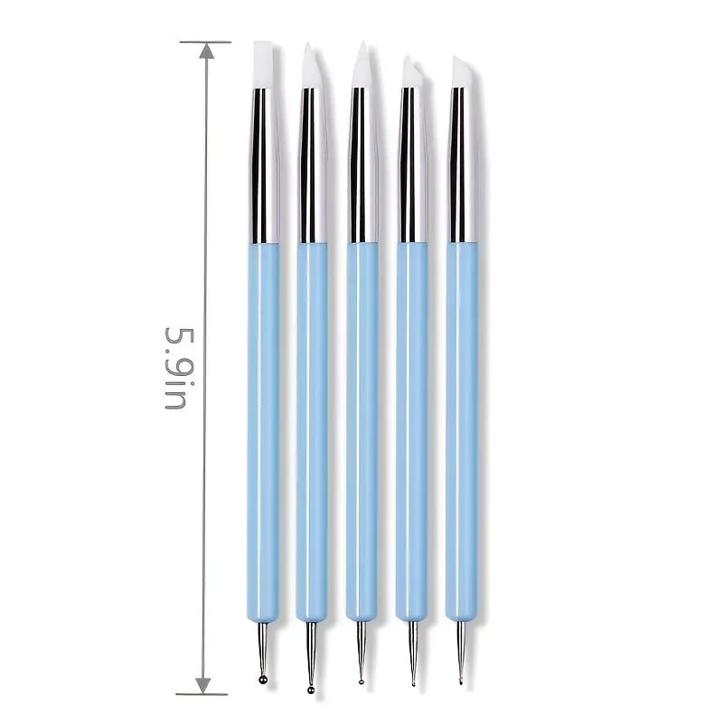 5 Pcs Nail Art Dotting Tools Nail Silicone Brush Dual Head UV Gel Dotting Drawing Painting Pen