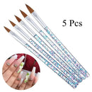 5 Pcs Nail Art Brush Tools Set Crystal Handle Acrylic UV Gel Carving Glitter Pen