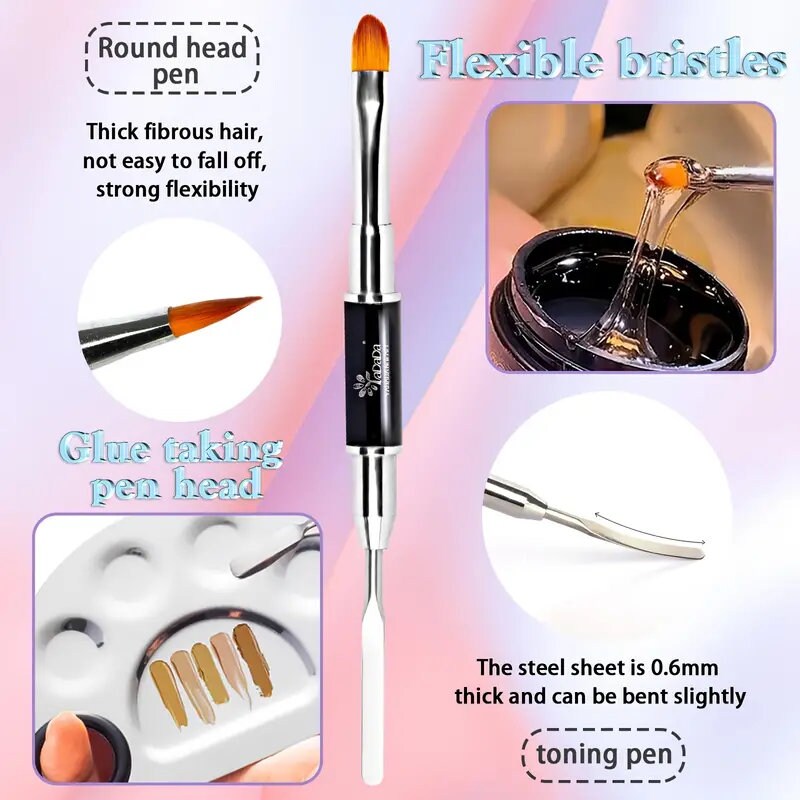 YADADA Dual-Ended Polygel Nail Brush & Picker | 2 In 1 Designs Polygel Nial Brushes Stainless Steel Gel Nail Brush Polygel Slice Tool