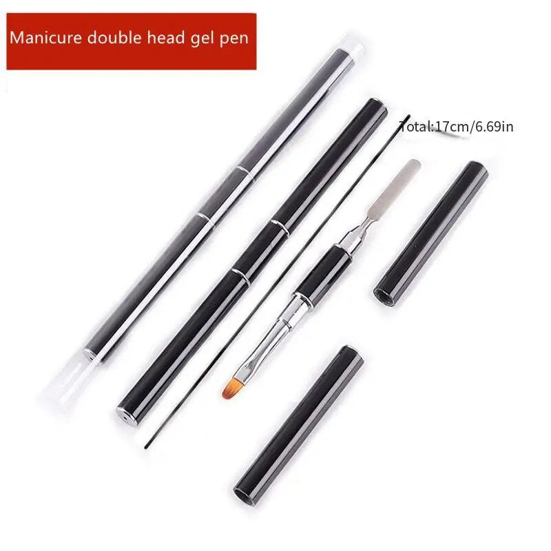 Nail Art Acrylic Nail Brush Double Head GlueTaking Pen Quick Extension Gel Steel