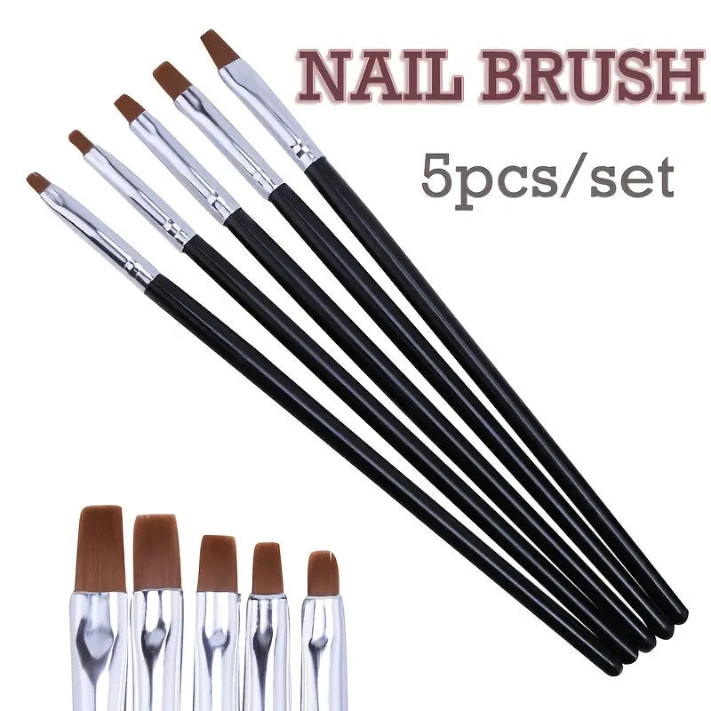 5 Pcs/Set Nail Art Brush Flat Pen Drawing Painting Tips Floral Painting Brush Manicure Nail Art Tool