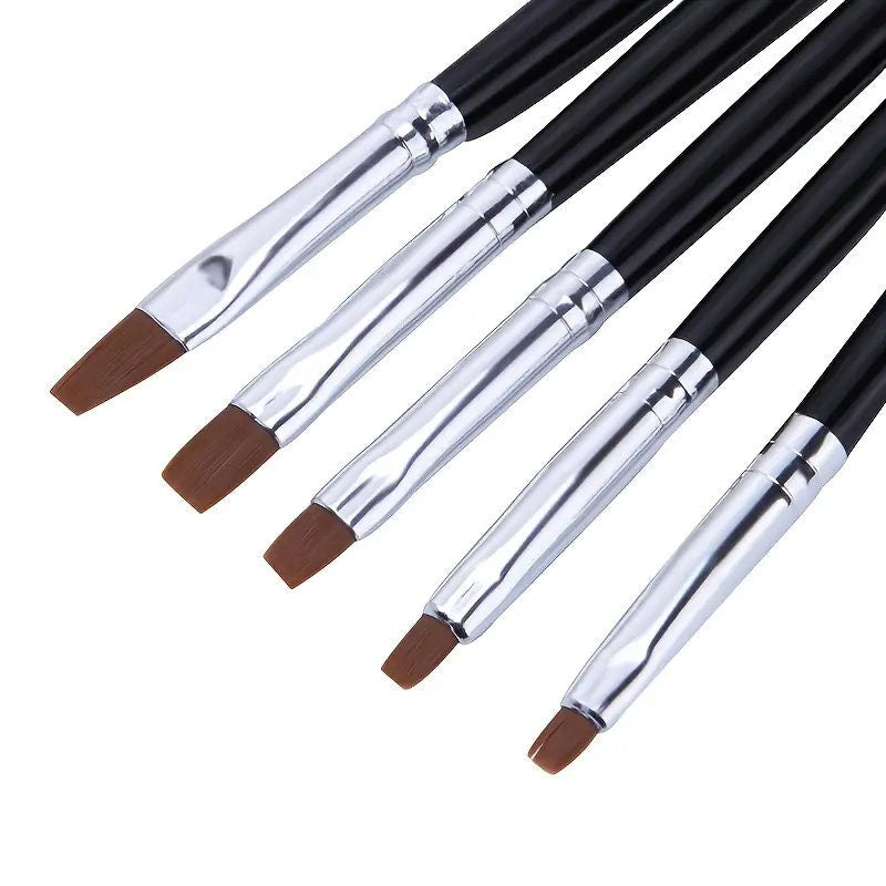 5 Pcs/Set Nail Art Brush Flat Pen Drawing Painting Tips Floral Painting Brush Manicure Nail Art Tool