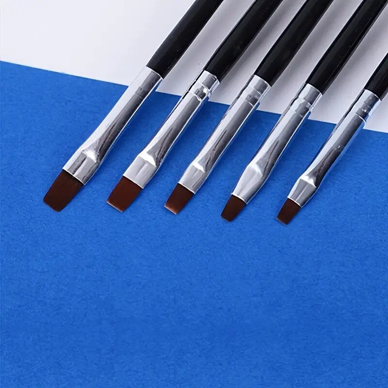 5 Pcs/Set Nail Art Brush Flat Pen Drawing Painting Tips Floral Painting Brush Manicure Nail Art Tool