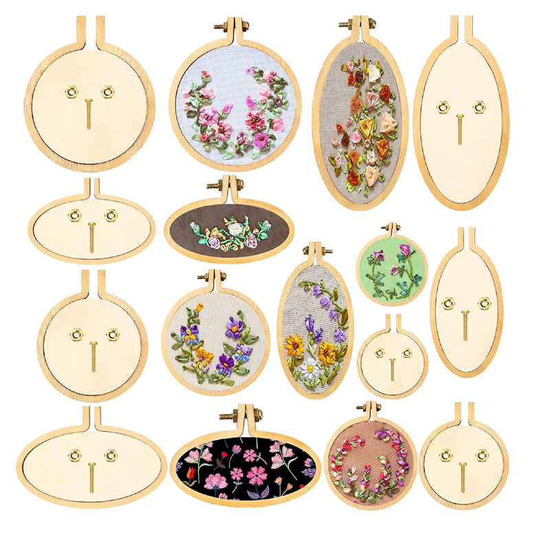 Mini Embroidery Hoop Wooden Mini Crossing Stitch Hoop Mini Ring Embroidery Circle for DIY Pendant Crafts (16 Sets)