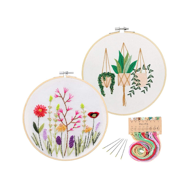 2 Pack Embroidery Starter Kits With Pattern | Kissbuty Full Range Of Printed Embroidery Kit Including Patterned Embroidery Cloth