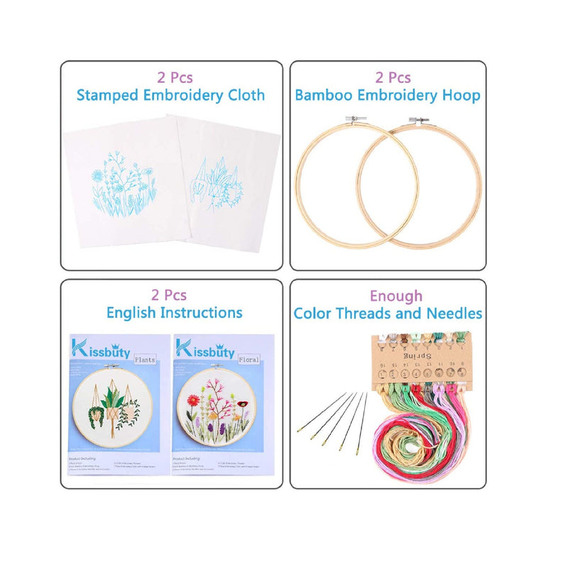 2 Pack Embroidery Starter Kits With Pattern | Kissbuty Full Range Of Printed Embroidery Kit Including Patterned Embroidery Cloth