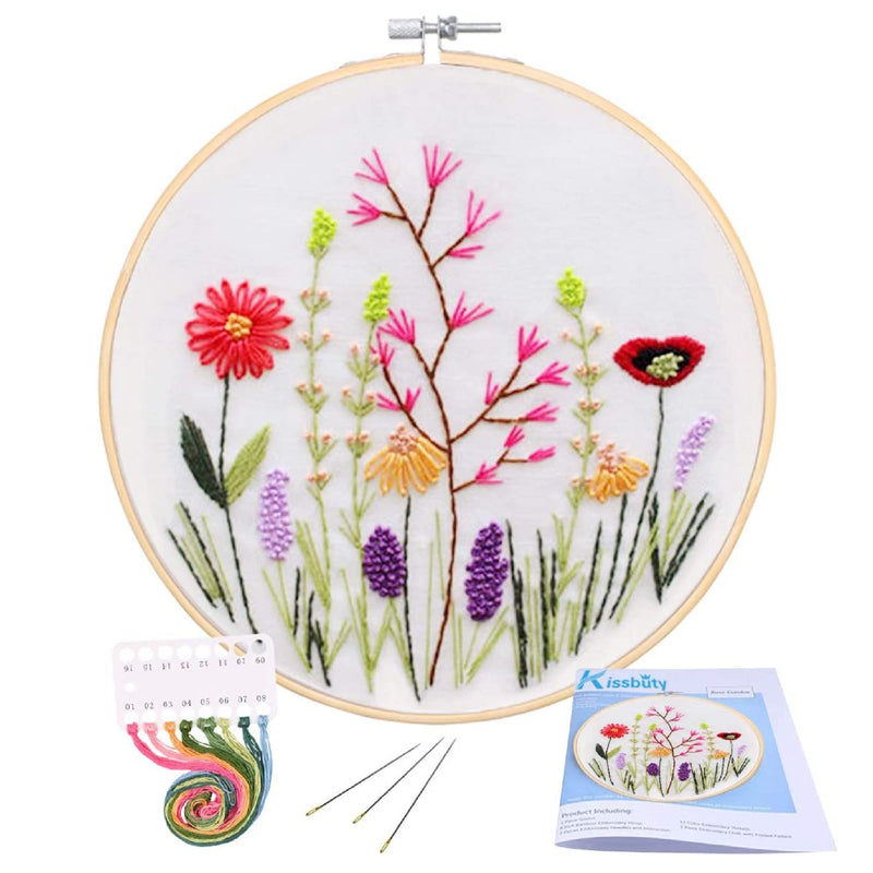 Full Range Embroidery Starter Kit | Kissbuty Cross Stitch Kit Including Floral Pattern Embroidery Fabric