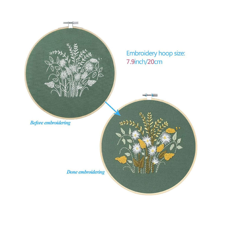 (Embroidery Kit-8) - Full Range of Embroidery Starter Kit with Pattern, Kissbuty Cross Stitch Kit Including Embroidery Cloth with Plant Pattern