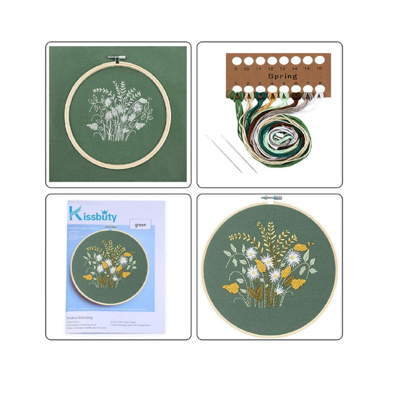 KISSBUTY Full Range of Embroidery Starter Kit with Pattern, Stamped  Embroidery Kit Including Embroidery Cloth with Pattern, Bamboo Embroidery  Hoop
