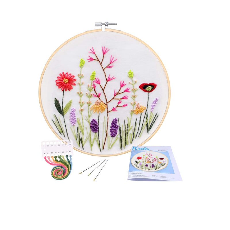 Full Range of Pattern Embroidery Starter Kit | Kissbuty Cross Stitch Kit Including Embroidery Fabric With Floral Pattern