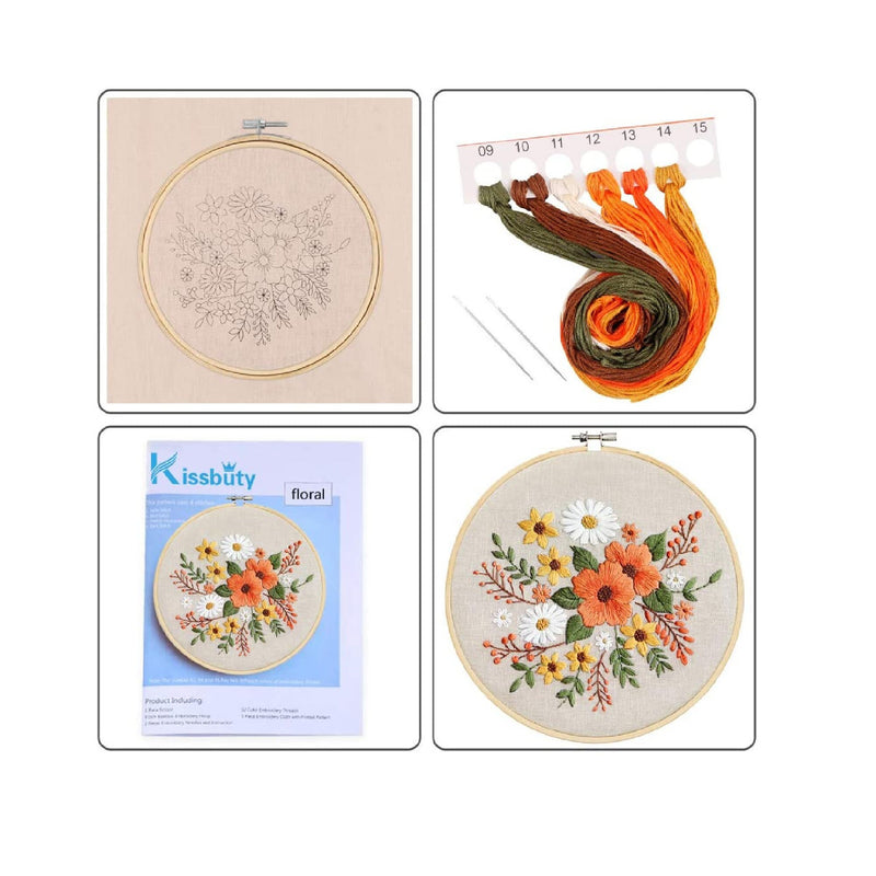 Full Range of Pattern Embroidery Starter Kit | Kissbuty Printed Embroidery Kit Including Embroidery Fabric With Pattern