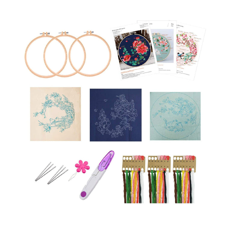 YOU YOU | 3 Pack Embroidery Kits With Pattern For Beginners