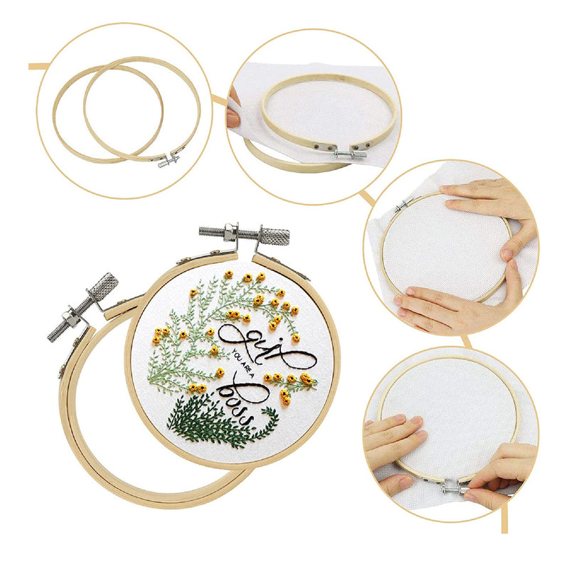 BigOtters | 3 Inch Embroidery Hoops | Adjustable | Bamboo | For Cross Stitch
