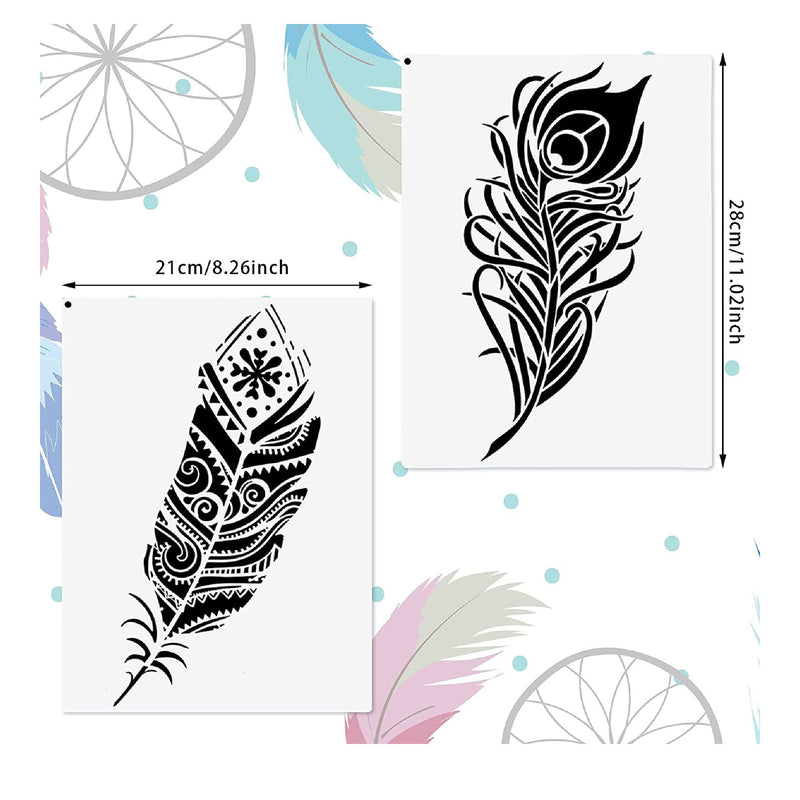 6 Decorative Mandala Feather Stencils | Beautiful Feather Template | Mandala Stencil