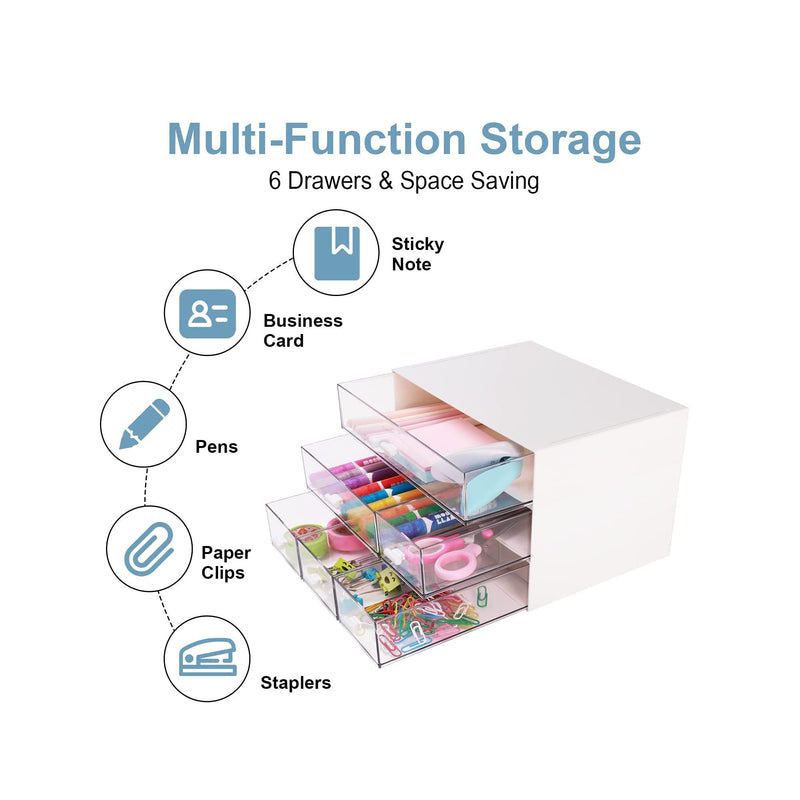 Comix Desk Organizer with 6 Drawers | Rectangular Desktop Drawers | Plastic Makeup Storage | Desk Organizer and Accessorie