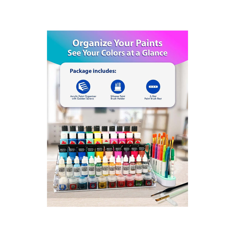  Tinctor Paint Organizer & Paint Brush Holder Perfect Paint  Holder & Paint Brush Organizer For Acrylic Paint Storage, Craft Paint  Storage, Paint Rack For 2 Oz Bottles