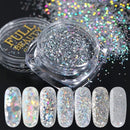 Silver Holographic Nail Art Glitter Sequins Kits, 8 Boxes Metallic Shining Flakes Nail Art Decoration Decals Iridescent Sparkly Mermaid Nail