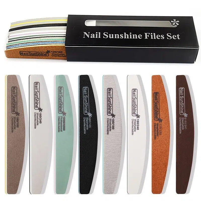 8 Pcs Nail File Set Professional Nail Care Manicure Tools Multi Grit Sanding Polishing Files Sponge Buffer Limas Slim Kit Nails Accessories