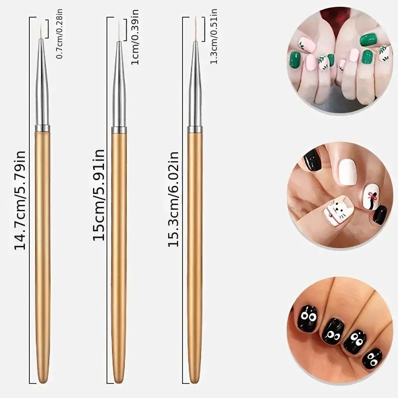 3 Pcs Metal Round Top Nail Art Gel Extension Builder Painting Liner Br