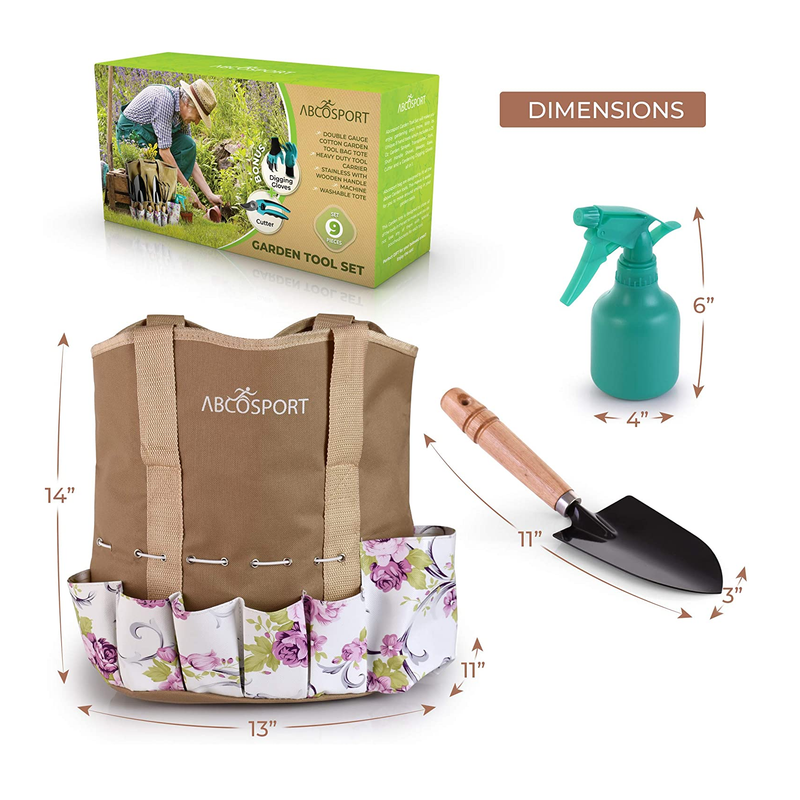 Garden Tools Set | 9 Piece Gardening Kit | Pretty Floral Design