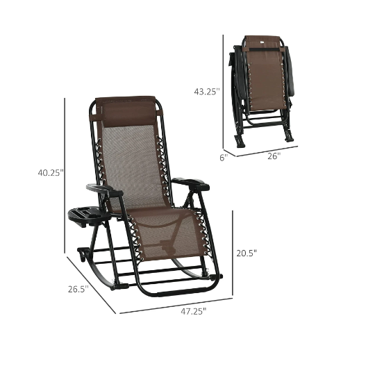 Outsunny Outdoor Rocking Chairs Zero Gravity Rocking Chair w/Removable Headrest Side Tray Cup & Phone Holder