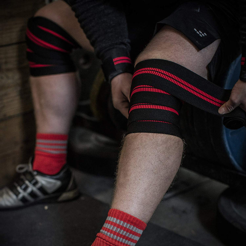 Harbinger Red Line 78-Inch Knee Wraps for Weightlifting | Color Black | Pair