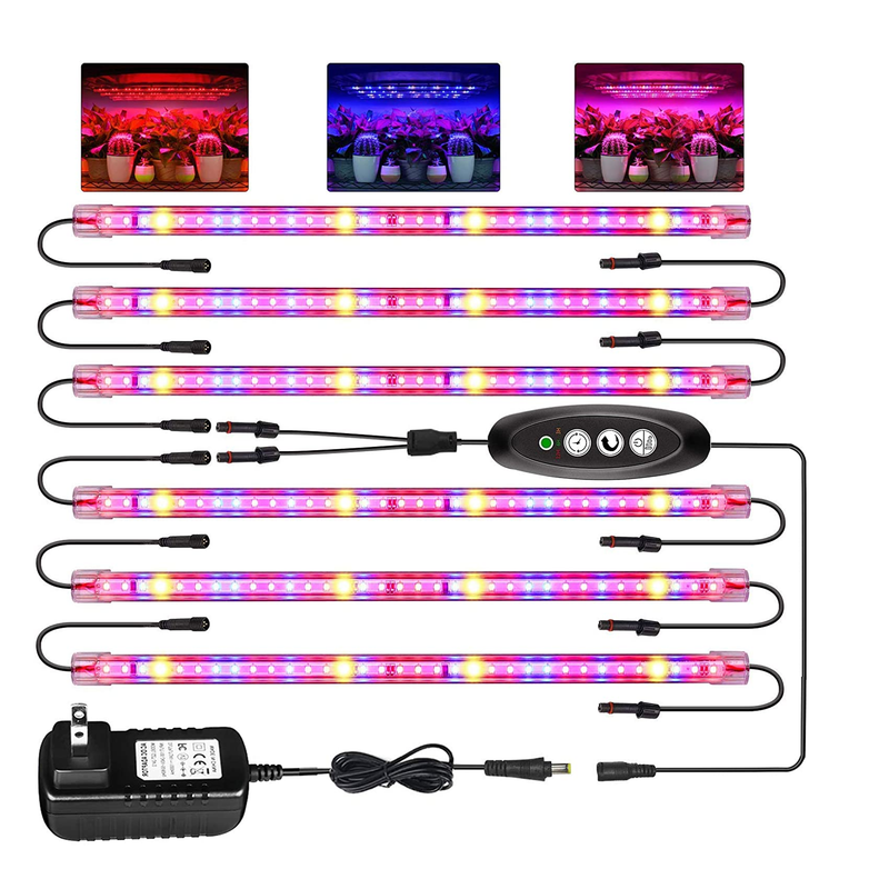 Roleandro Led Grow Light Strips for Indoor Plants | Full Spectrum Auto On & Off T5 Grow Lamp | 6 Pack