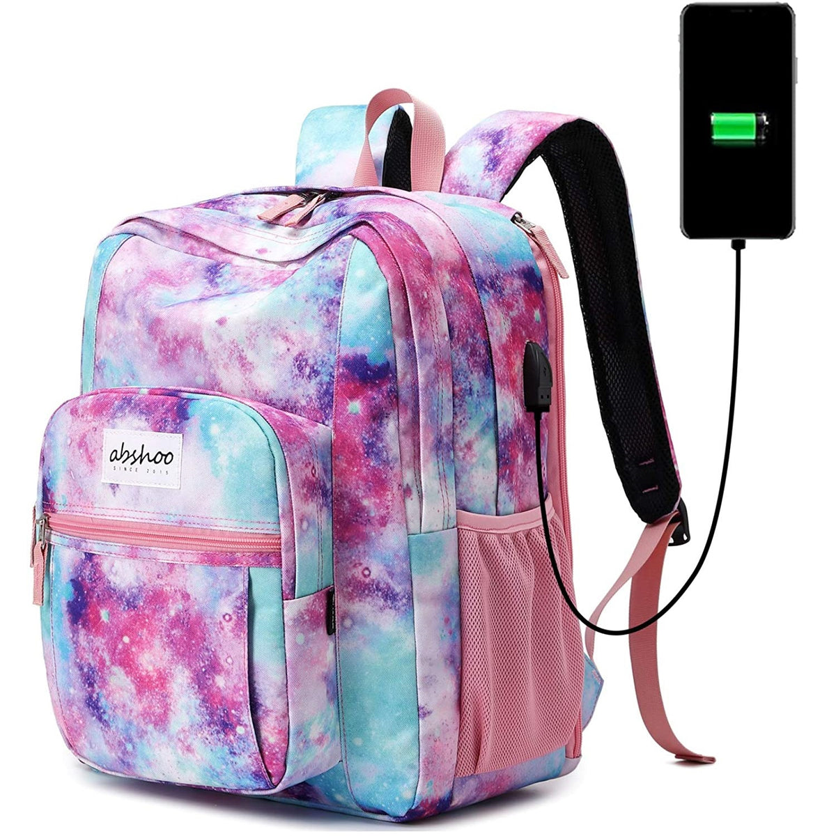 Abshoo Classical Basic Travel Backpack For School USB Galaxy Pink
