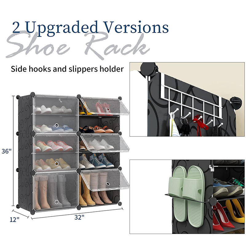Simple Houseware 6-Tier Shoe Rack Storage Organizer W Side Hanging Bag, Grey