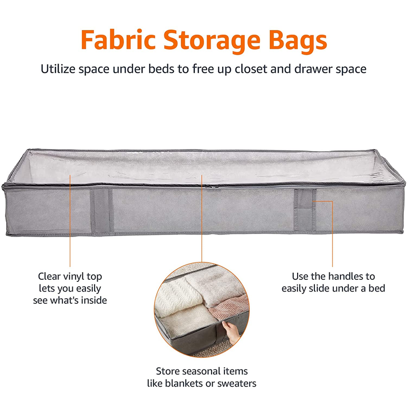 Amazon Basics Fabric Underbed Storage Bags 2-Pack, 18" x 42" x 6"