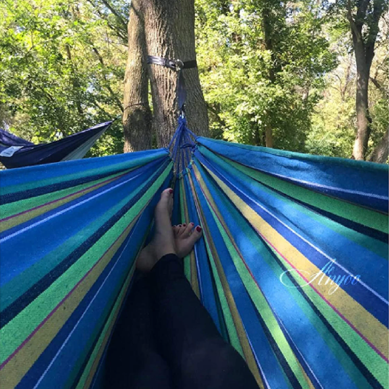 Anyoo Garden Cotton Hammock Comfortable Fabric Hammock with Tree Strap