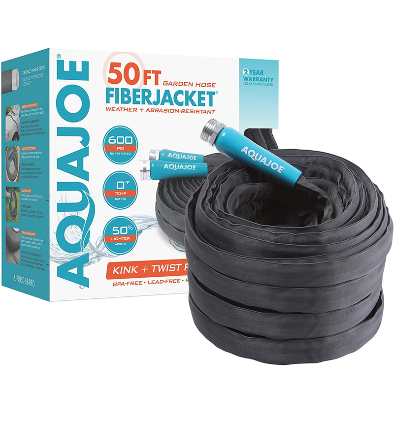 Aqua Joe AJFJH50-58-PRO FiberJacket Non-Expanding Kink-Free Garden, RV, Marine and Camper Hose, Ultra-Lightweight, Drinking Water Safe, ft, 50-Feet x 5/8-Inch