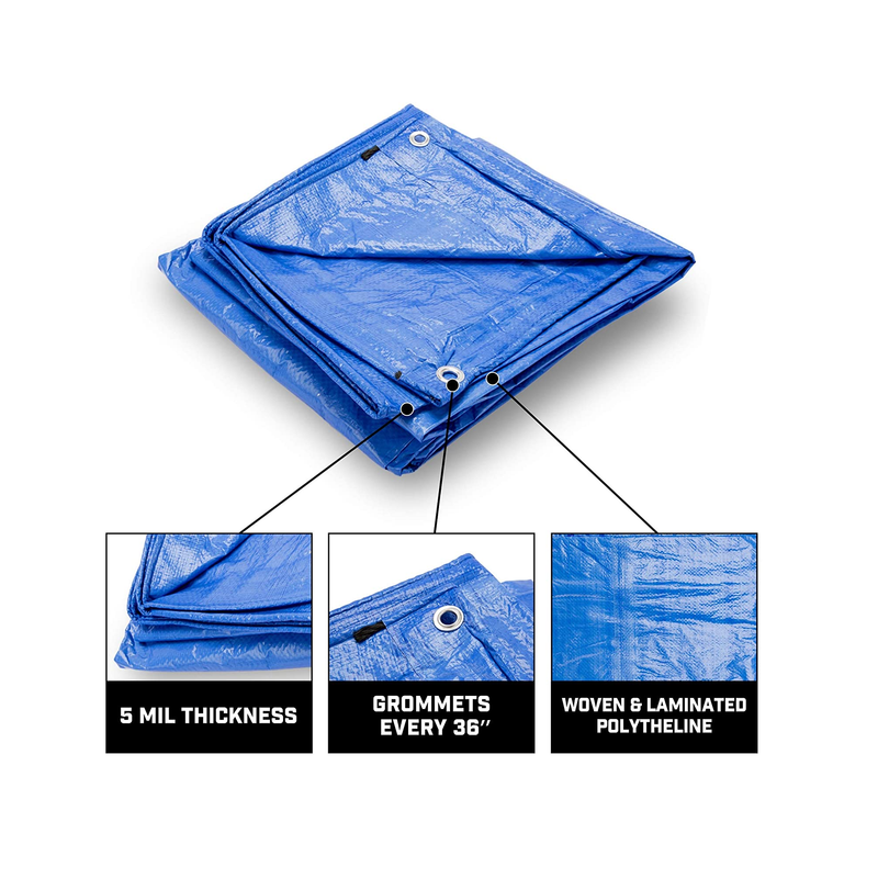 B-Air Grizzly Tarps - Large Multi-Purpose Waterproof Tarp Poly Cover - 5 Mil Thick Blue